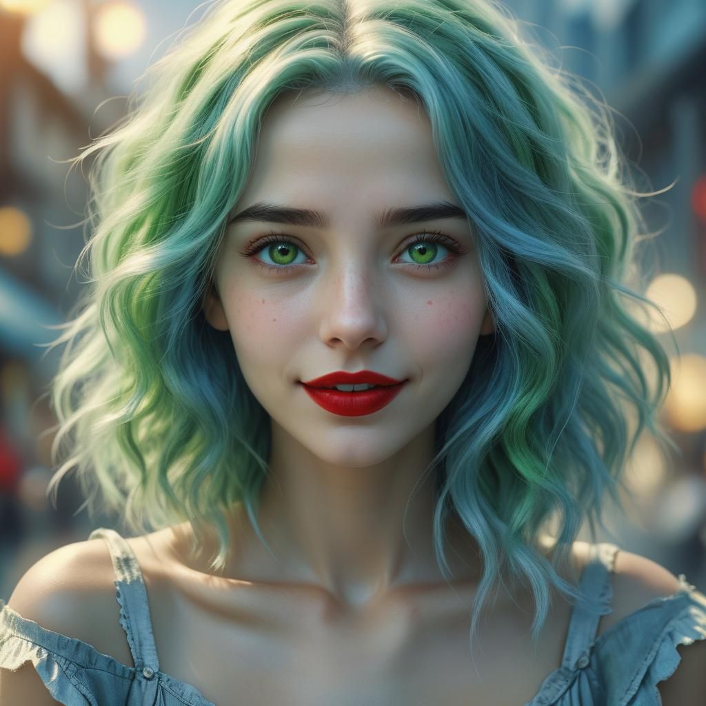 Beautiful Woman with Green Eyes in Digital Painting