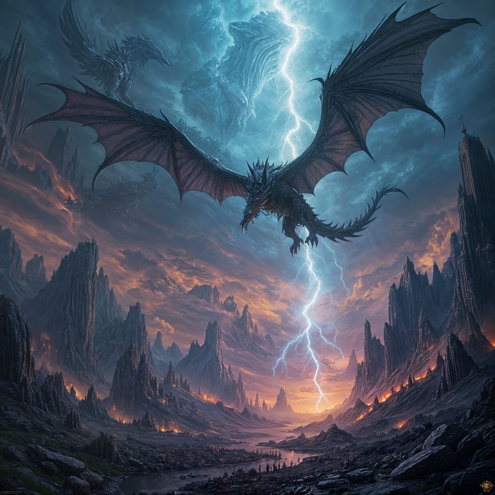 Epic Fantasy Clash in Vibrant, Detailed Splendor