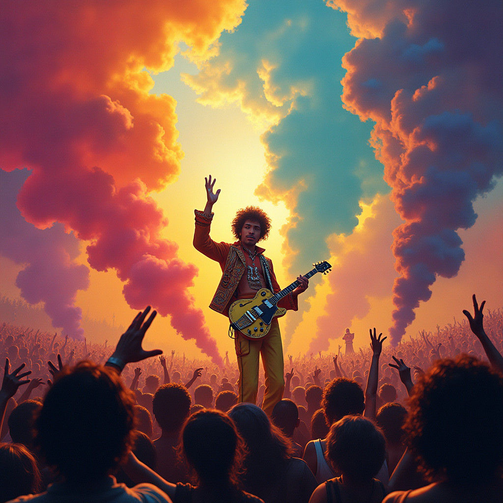 Psychedelic Rock Concert with Guitarist in 1960s Style