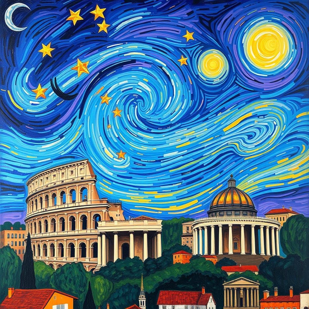 Rome Skyline in Vibrant Post-Impressionist Style