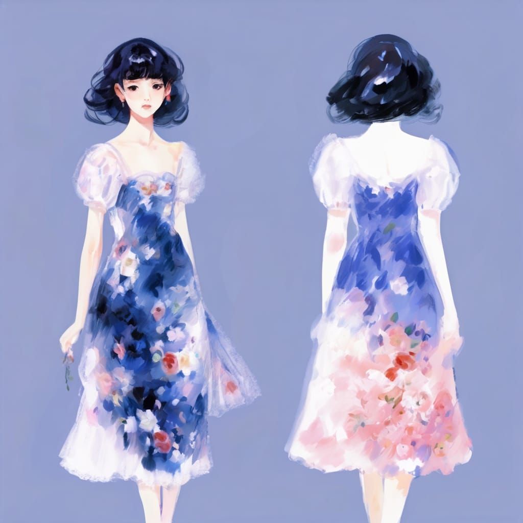 Impressionist Portrait of Woman in Haute Couture Gown