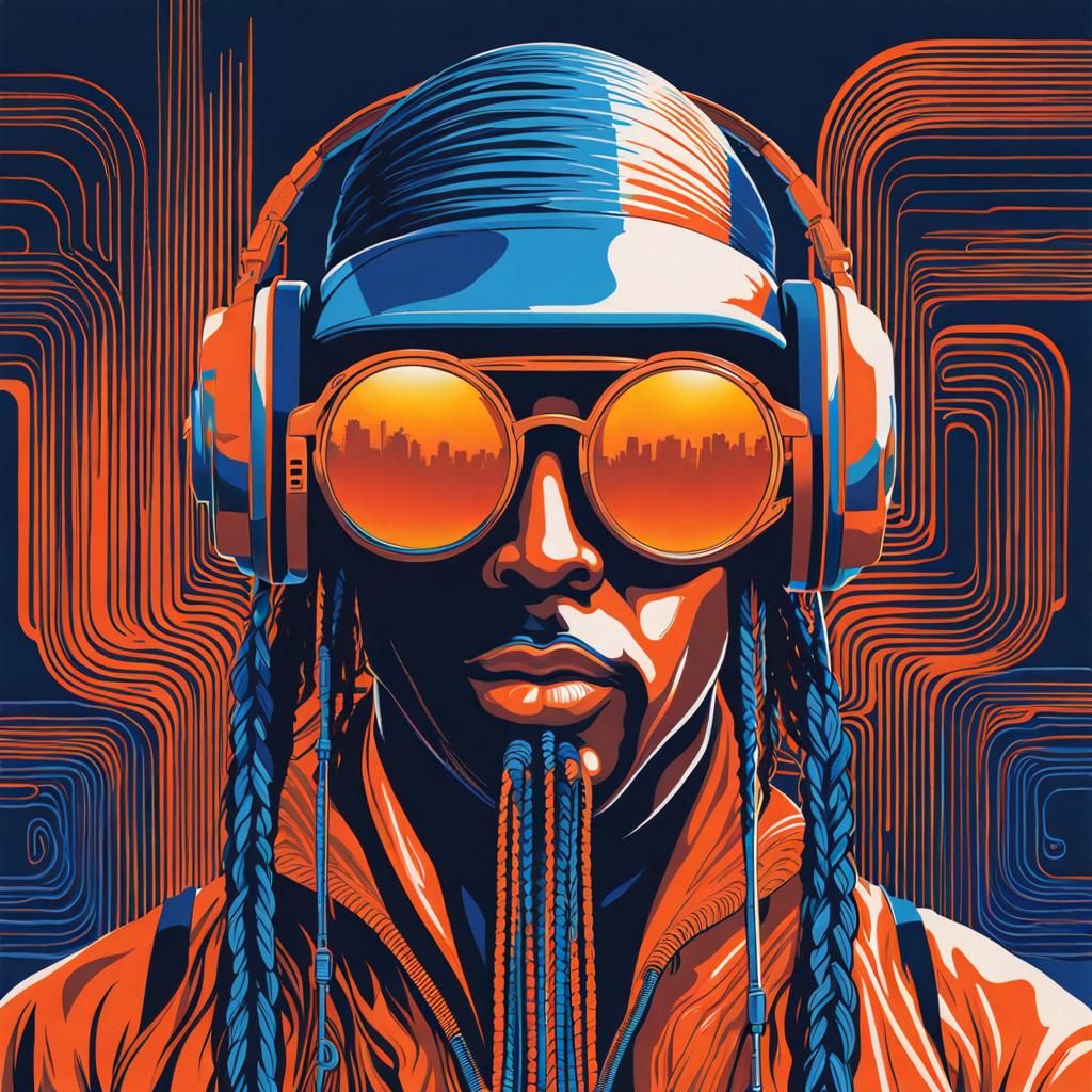 Person with Goggles and Headphones in Geometric Style
