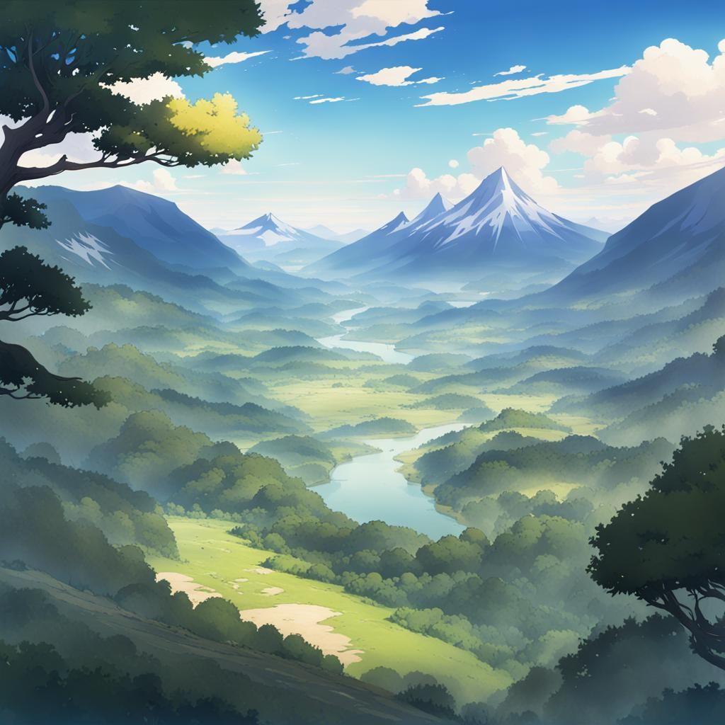 Genshin Impact Inspired Valley and Mountain Landscape