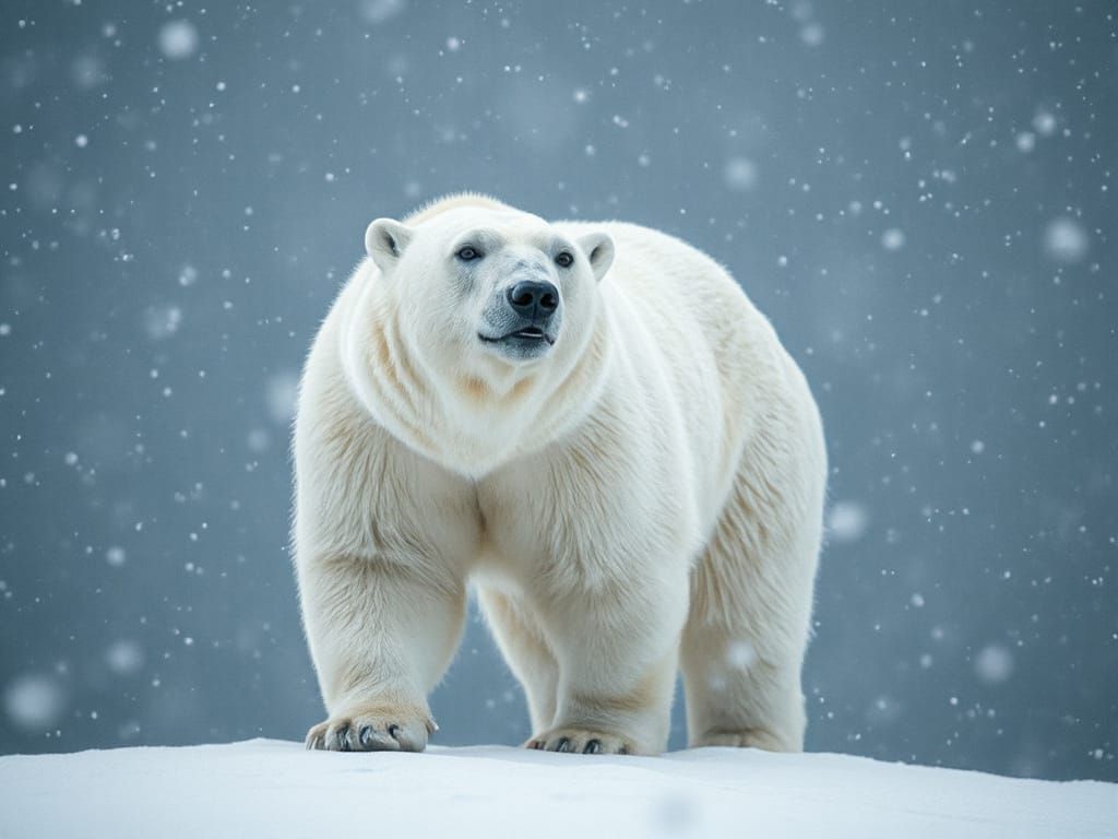 Surreal Polar Bear Stranded in Monochromatic Blizzard