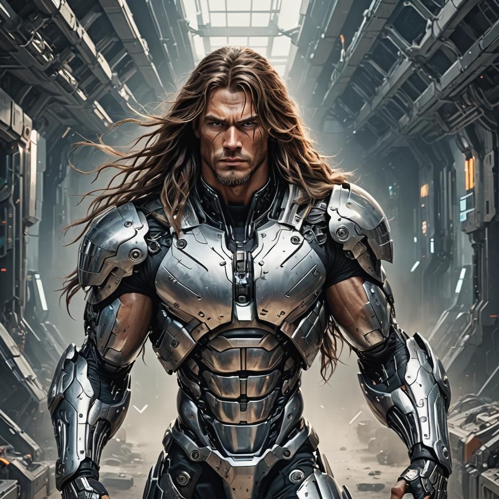 Futuristic Cyborg Male with Muscular Build