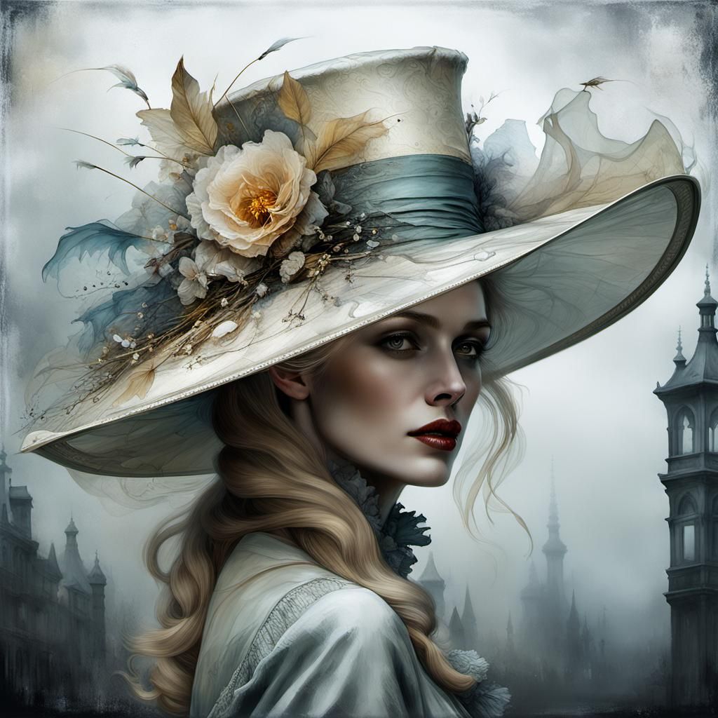 Blonde Girl in Victorian Hat: Digital Art