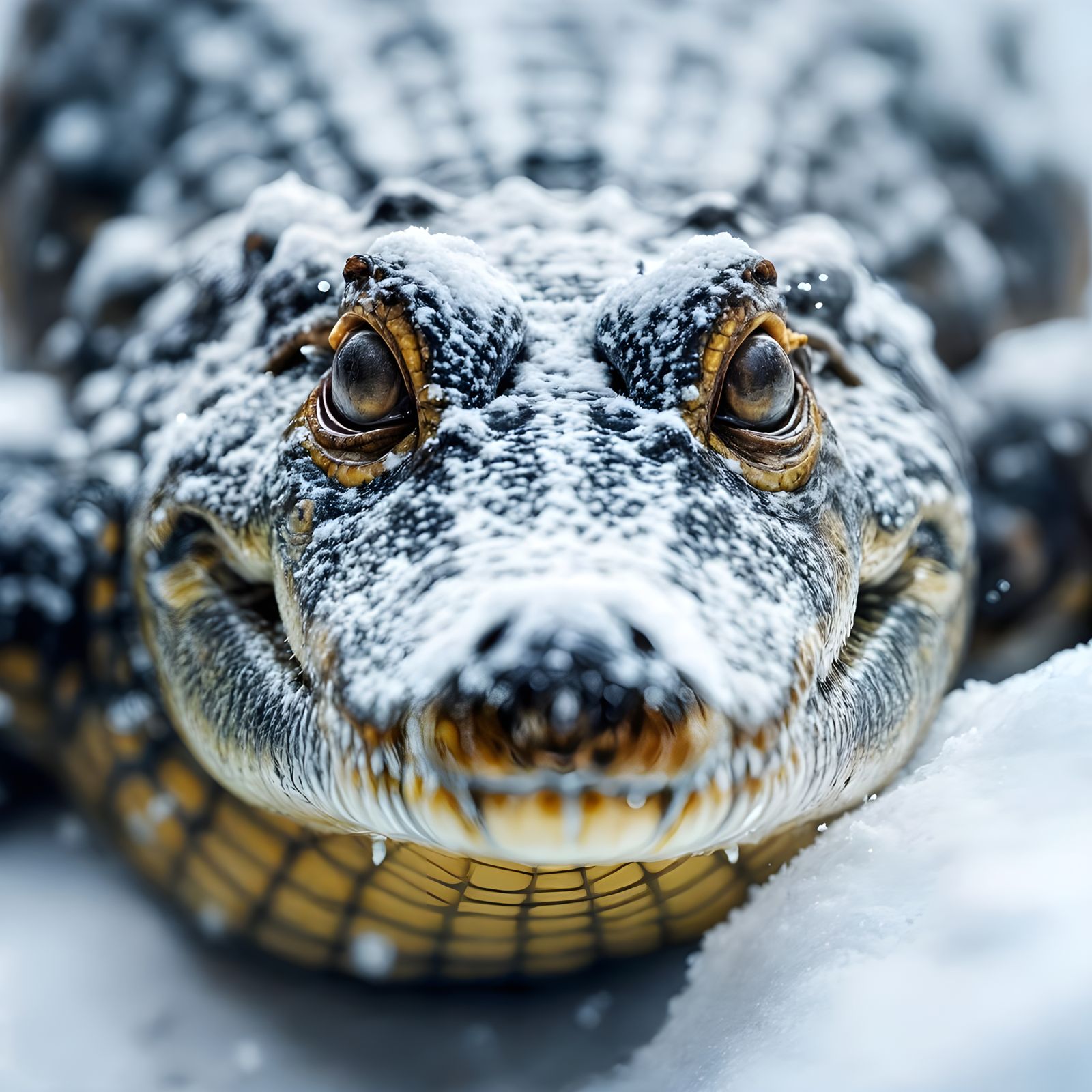 Crocodile Amidst Snowy Winter Landscape