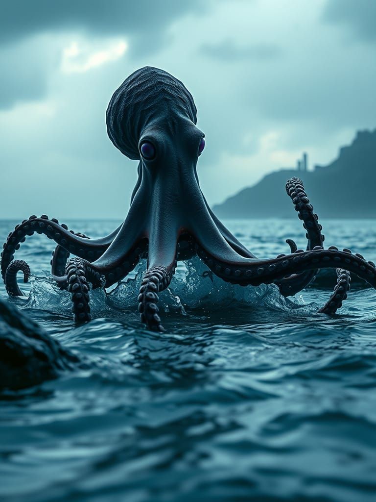 Majestic Octopus Emerges from Stormy Seas