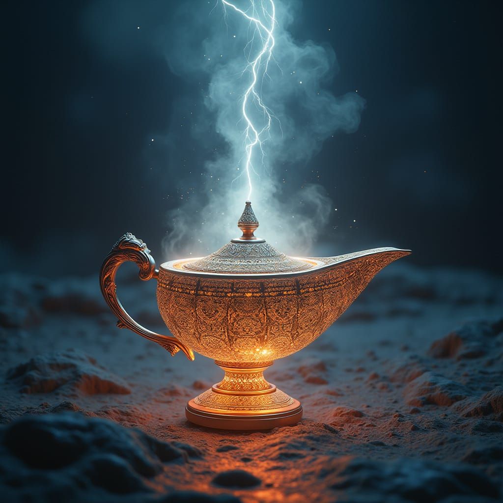 Futuristic Magic Lamp with AI Giant