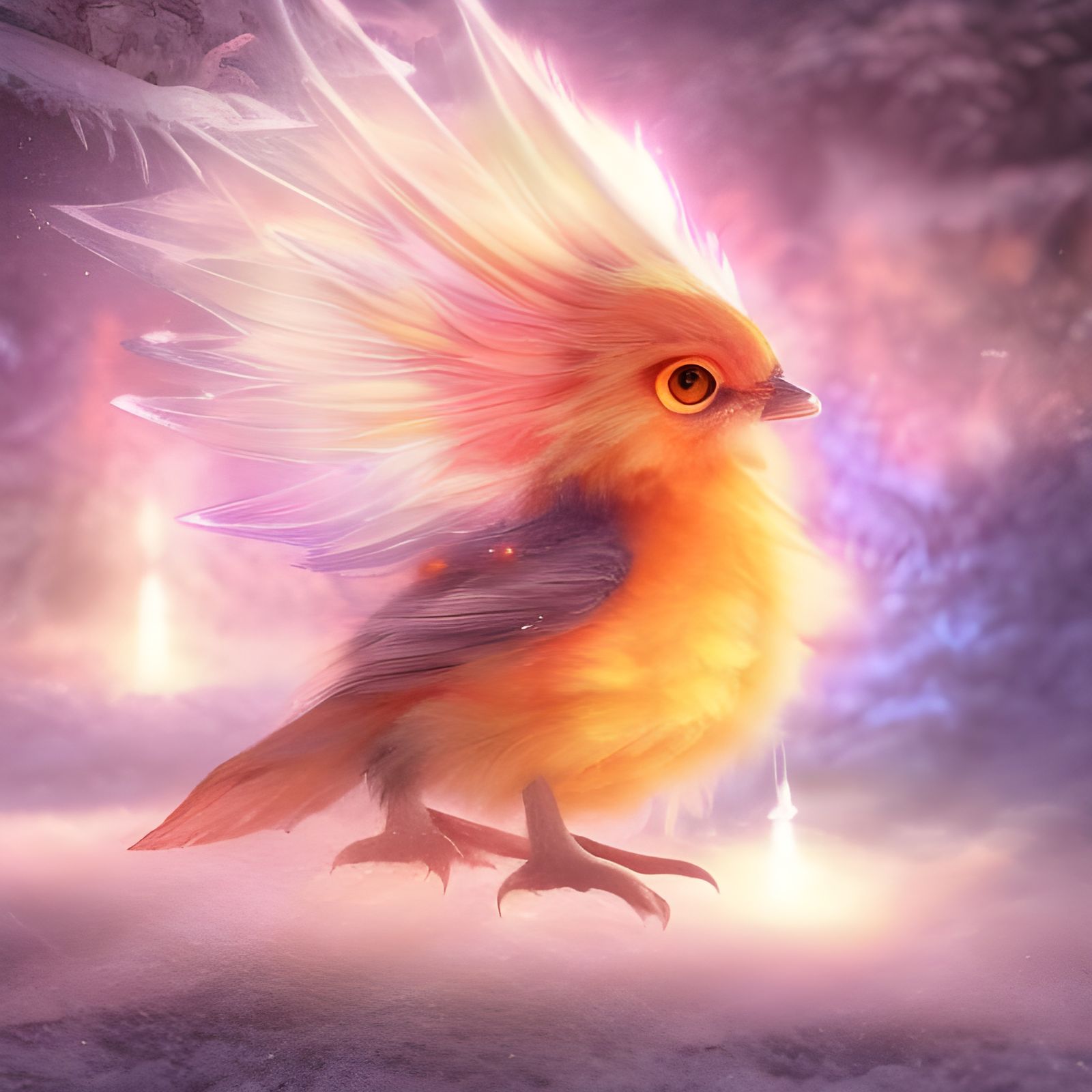 Adorable Baby Phoenix Bird in Art Nouveau Style