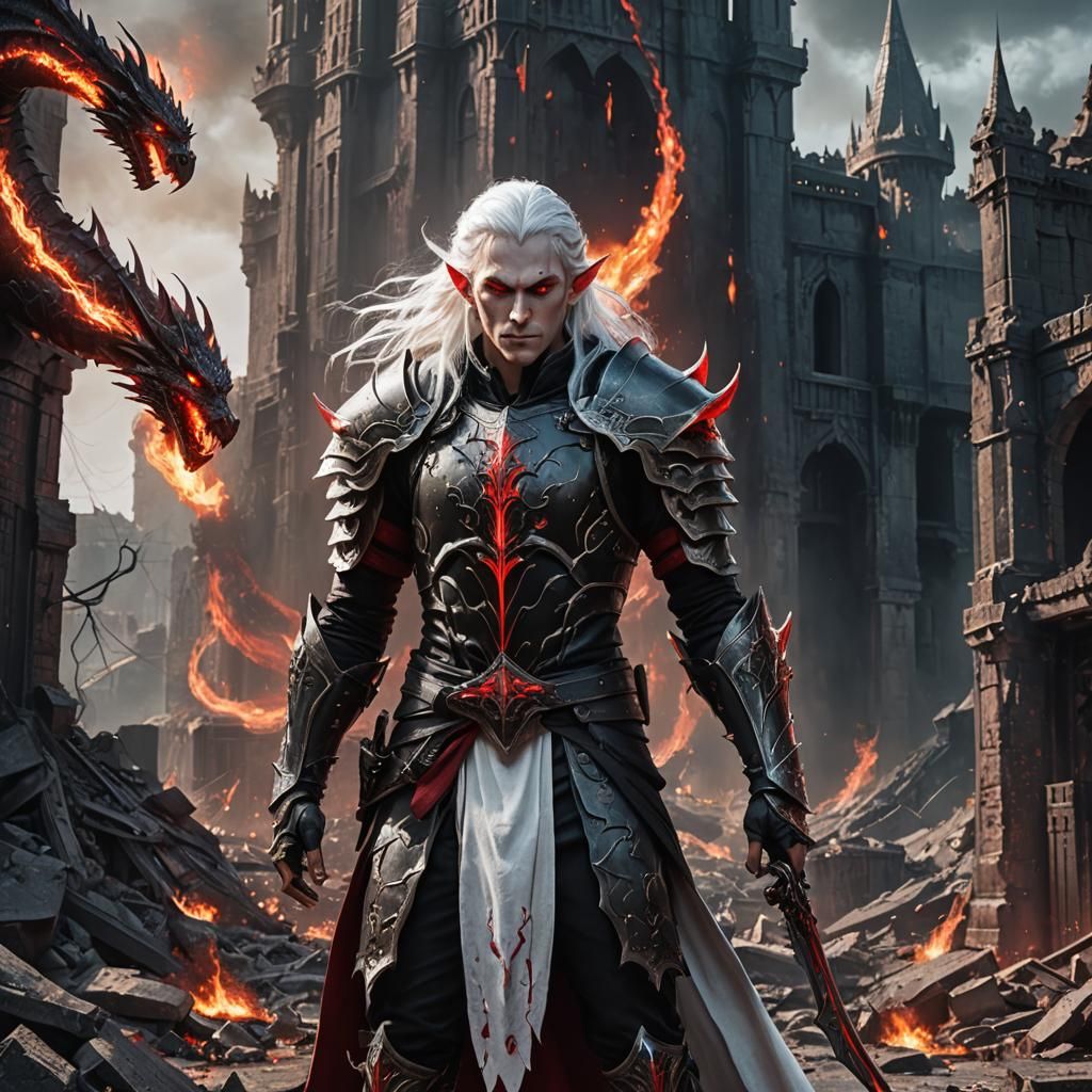 Arcane Elf Warrior in Ruined City, Cinematic Style