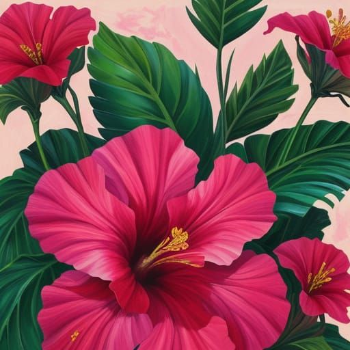 Vibrant Hibiscus Flower Impasto Painting
