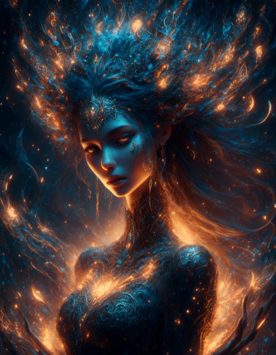 Valkyrie of Elemental Magic with Glowing Runes