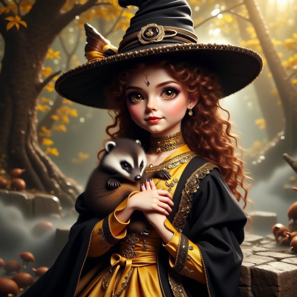Whimsical Helga Hufflepuff Portrait in Dreamy Landscape Styl...