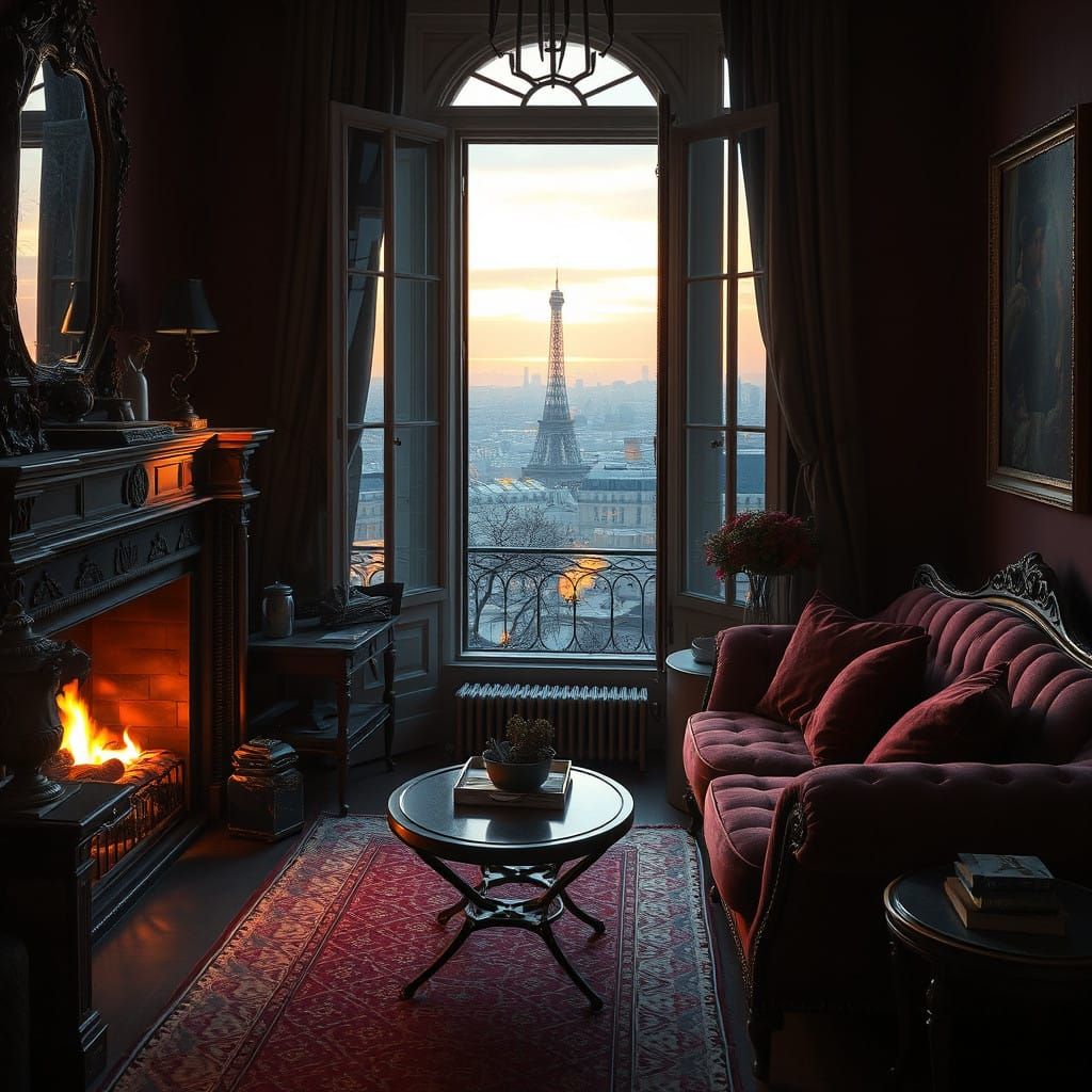 Parisian Fireside Sanctuary in Sunset Glow
