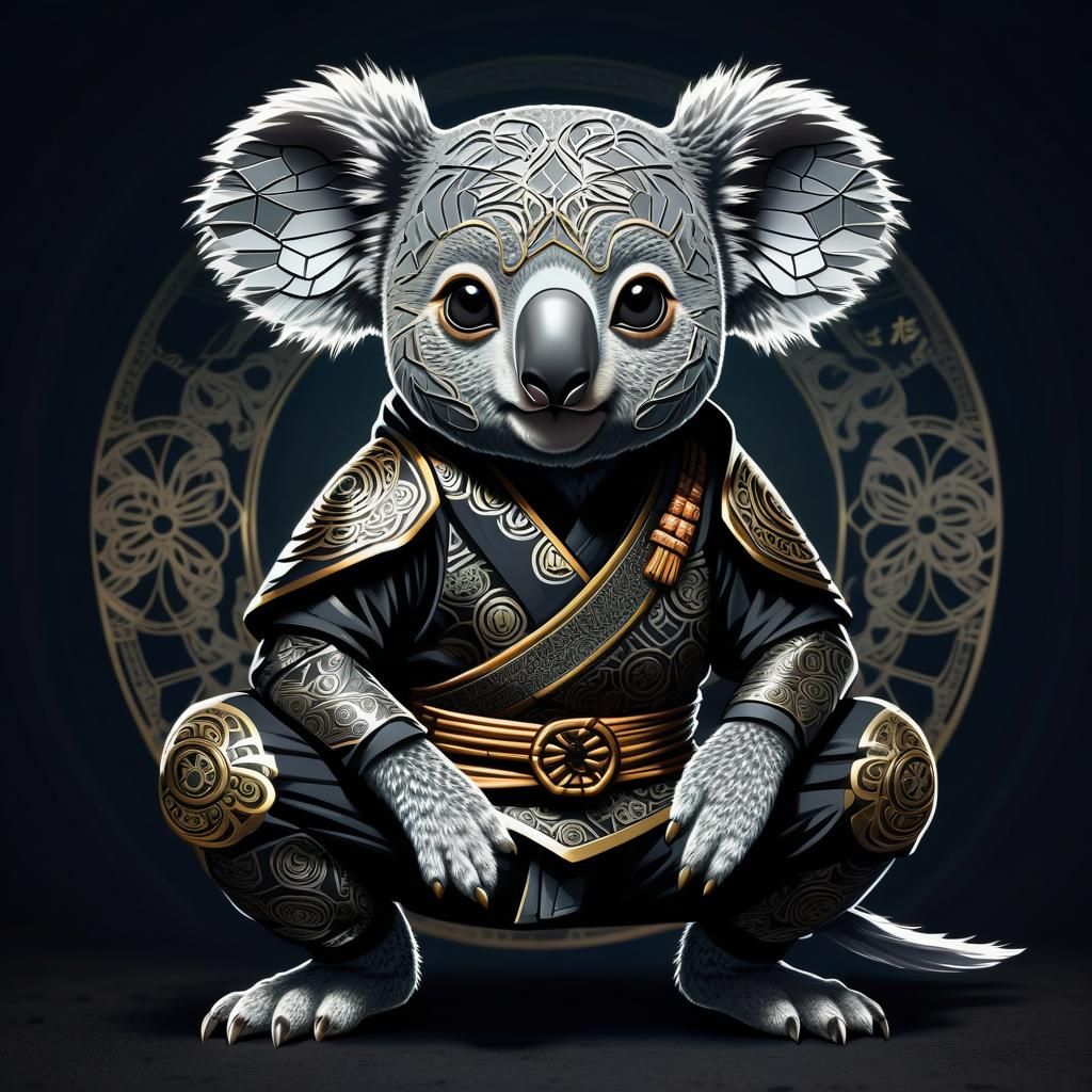 Ninja Koala Hybrid in Futuristic Cityscape