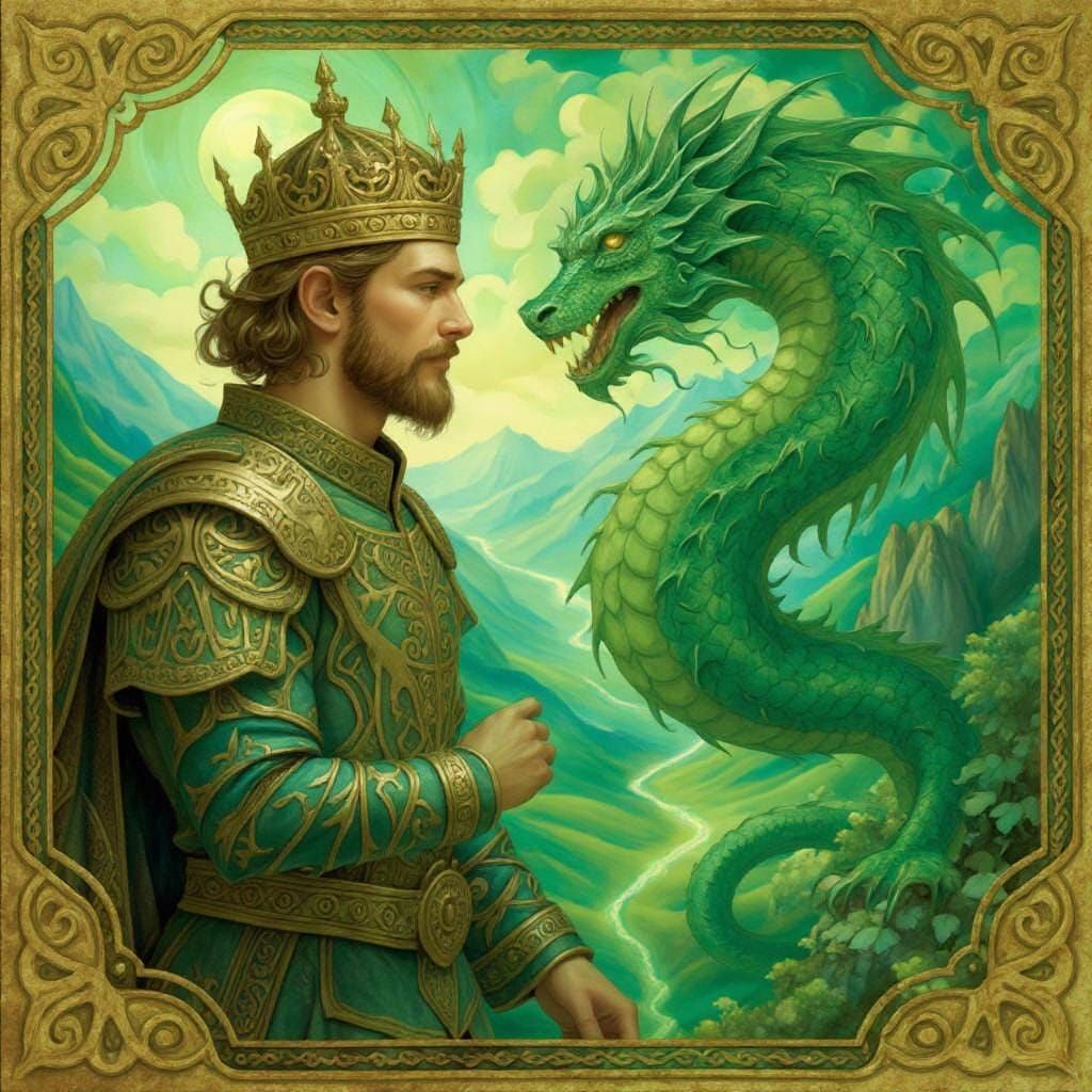 King and Dragon Portrait in Art Nouveau Style