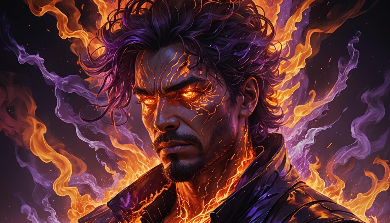 Fiery Aura Portrait in Digital Art Style