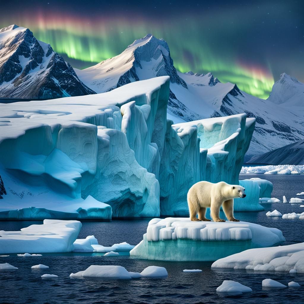 The melting polar ice cap under the Northern Lights