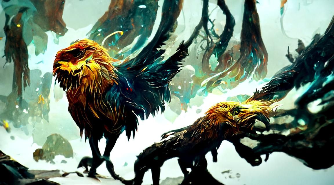 Colorful Griffin Artwork Inspired by Hybrid Animal Concepts