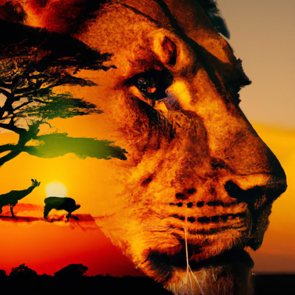 Double Exposure: Maasai and Lion in Savannah