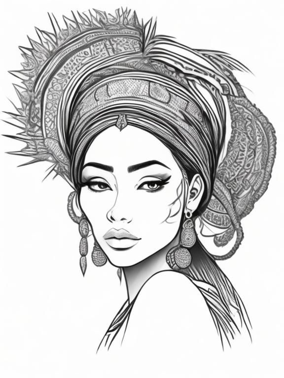 Elegant African Princess Pencil Sketch Portrait
