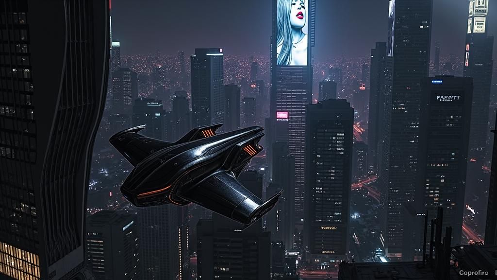 Cyberpunk Chiba City Aerial Vehicle Fantasy