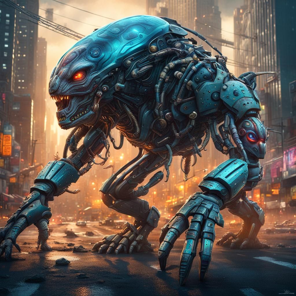 Cyberpunk Cyborg Dominates New York City Street Art