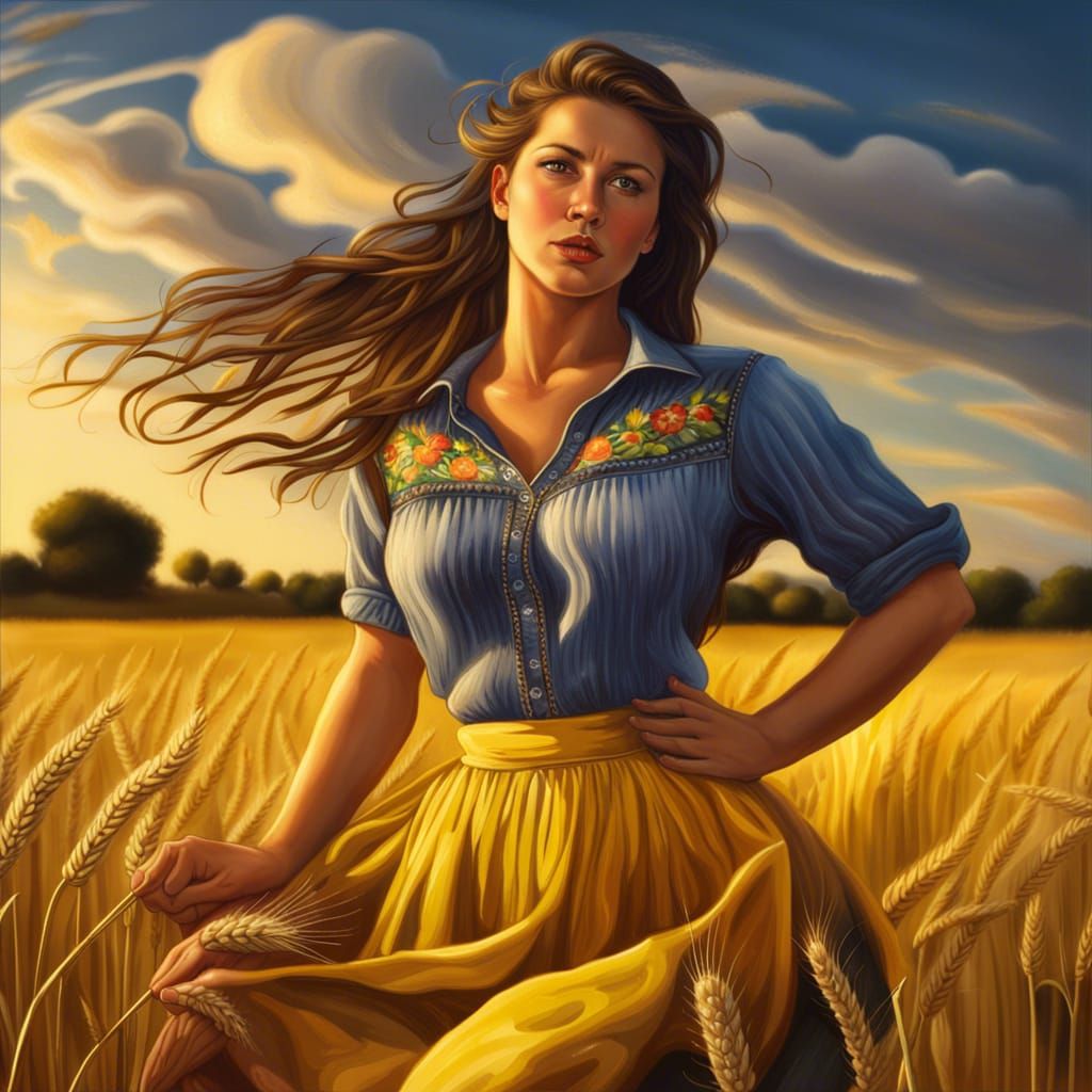 Hyperrealistic Pin-Up of Woman in Wheat Field