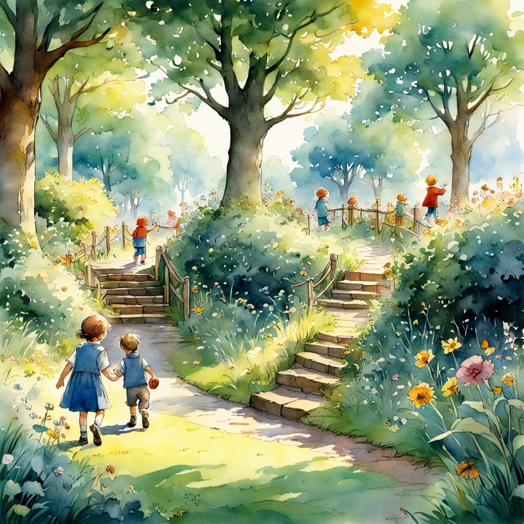 Whimsical Children at Play in a Lush Park