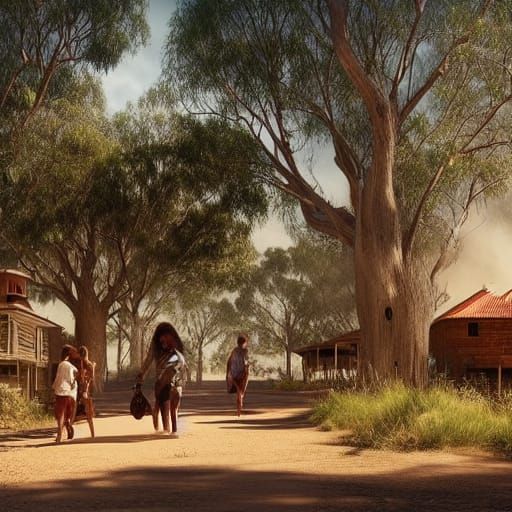 Australian Outback Families Enjoying Spring: Digital Matte P...