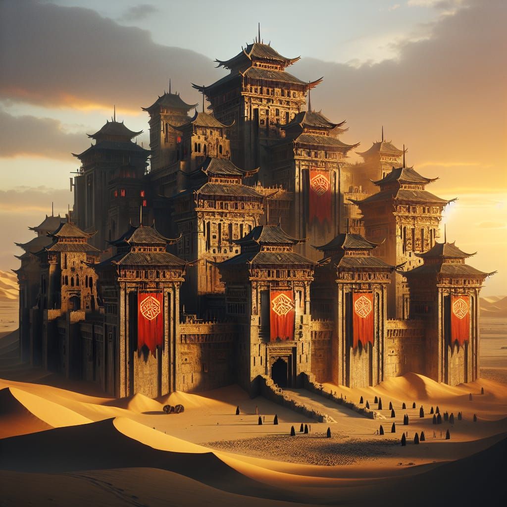 Mystical Desert Fortress at Sunset