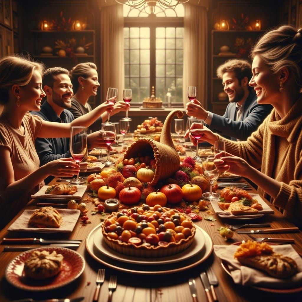 Thanksgiving Family Feast in Hyperrealism Style