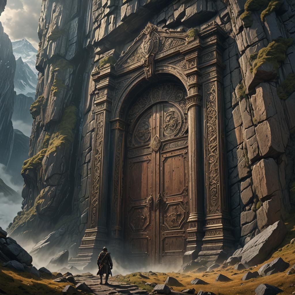 Colossal Door Discovery in Mountain Landscape
