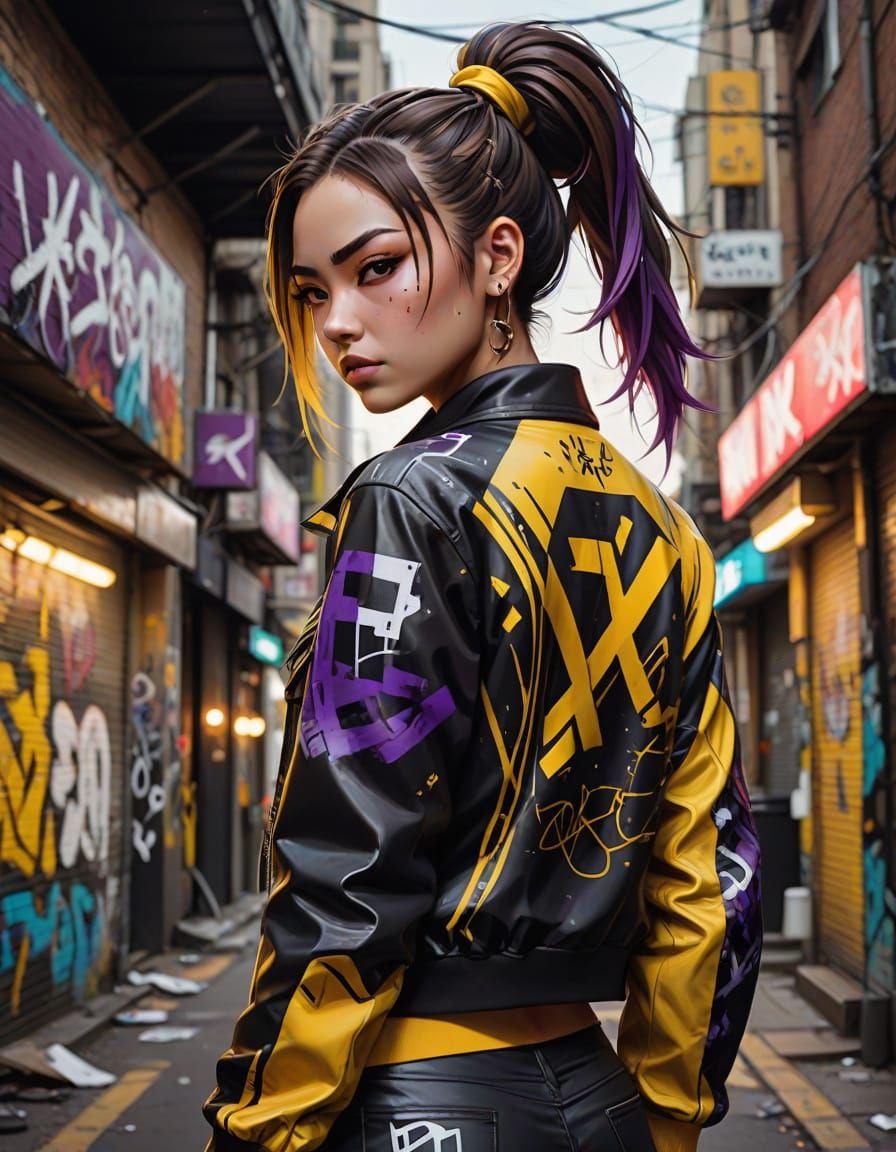 Anime-Inspired Street Art Goddess in Vibrant, Bold Style
