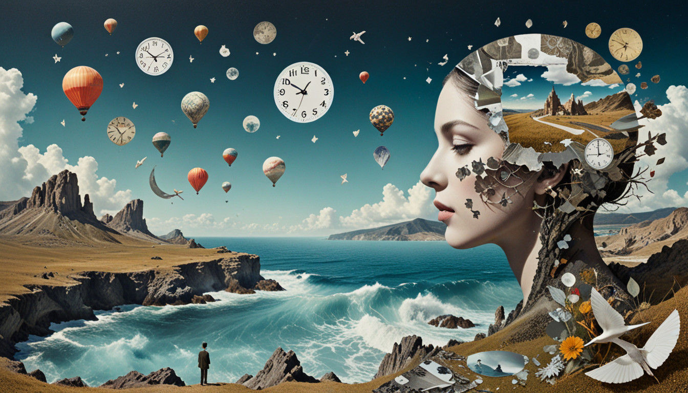 Surreal Dreamscape Collage of Overlapping Time and Experienc...