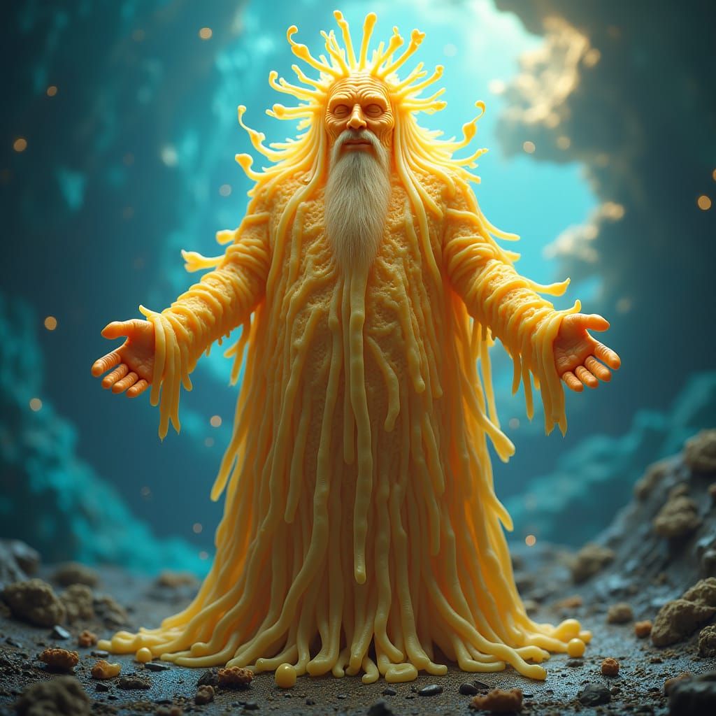 Heroic Swiss Cheese Man in Fantasy Dreamscape