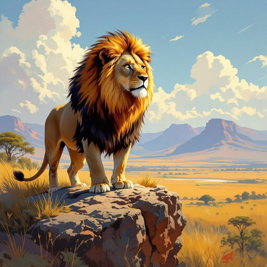 Majestic Lion with Fiery Mane in Dramatic Realism