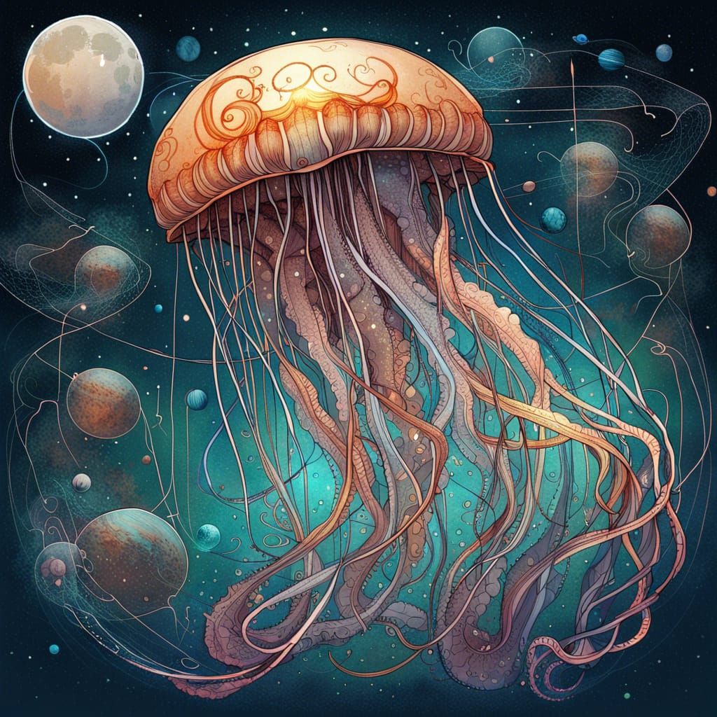 Celestial Jellyfish in Space, Digital Art