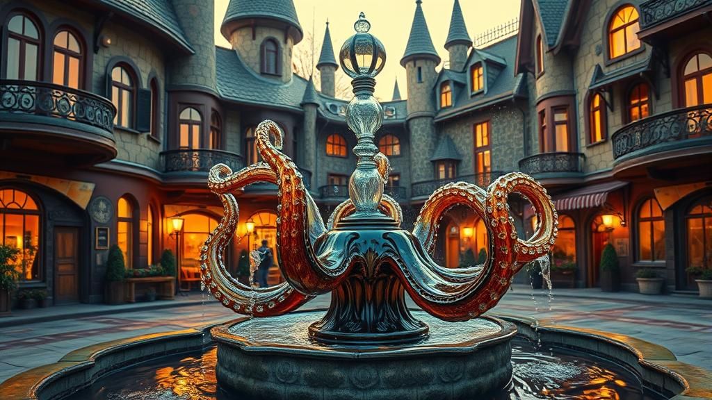 Glass Octopus Fountain in Hundertwasser Town Square