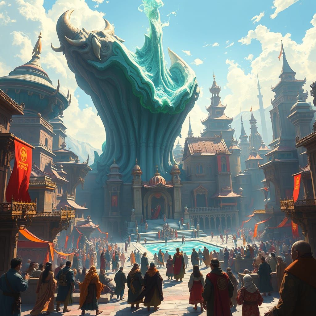 Fantastical City on Sleeping Beasts with Portal