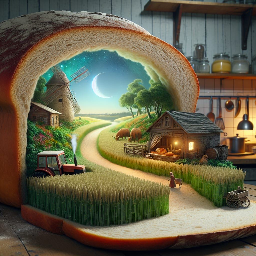 Whimsical Bread Crack Universe in Rustic Country Kitchen