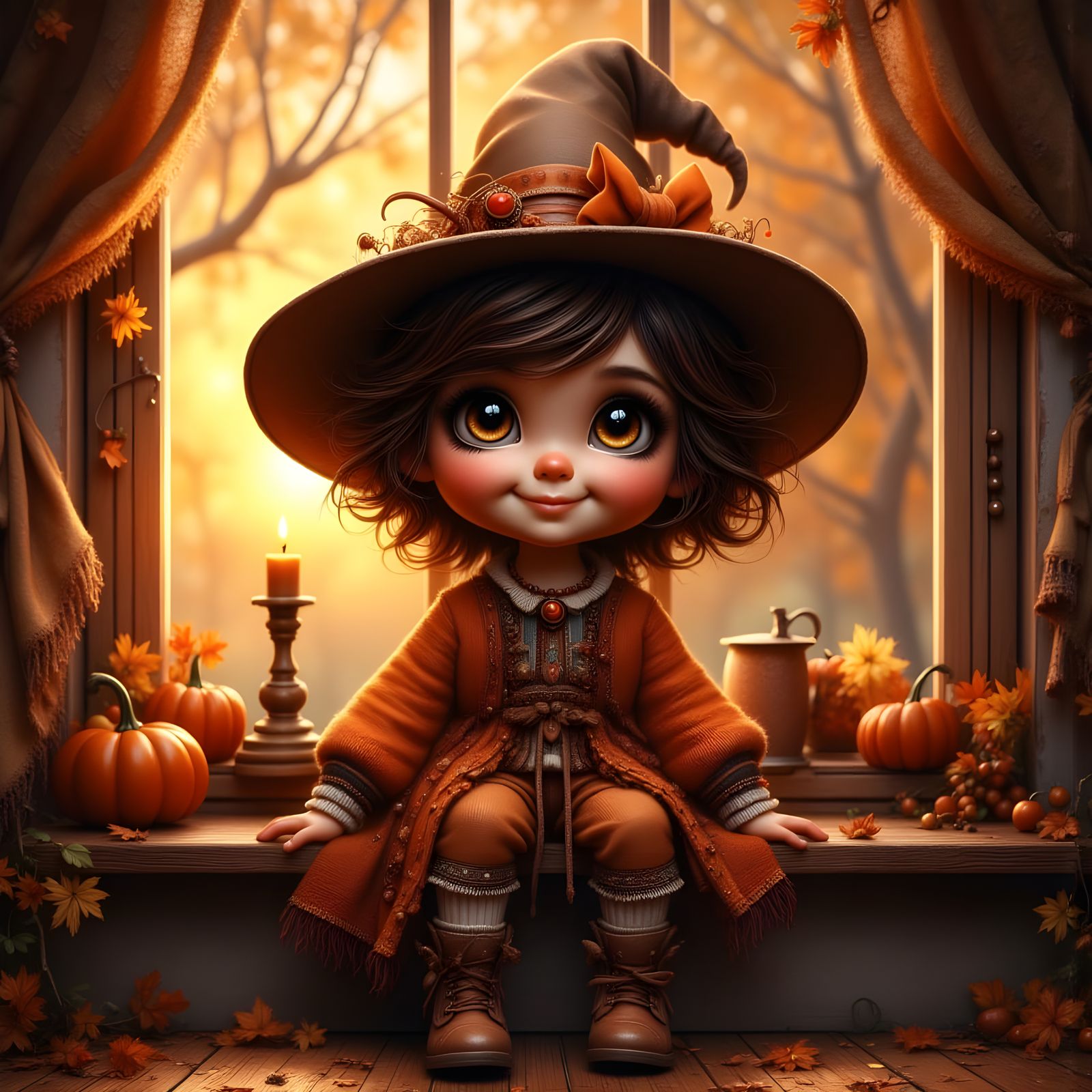 Whimsical Autumn Portrait of a Child in Witch Costume
