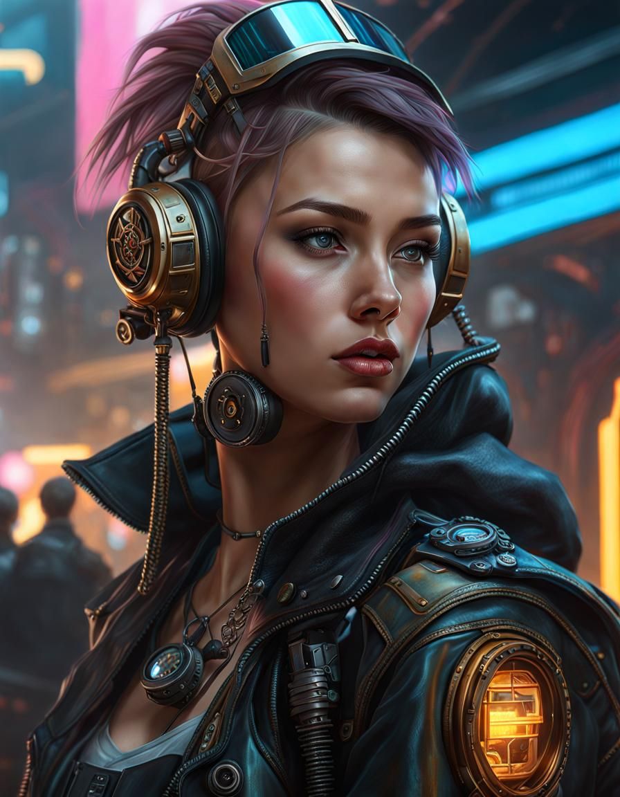 Cyberpunk Steampunk Girl: Hyperrealistic Digital Portrait