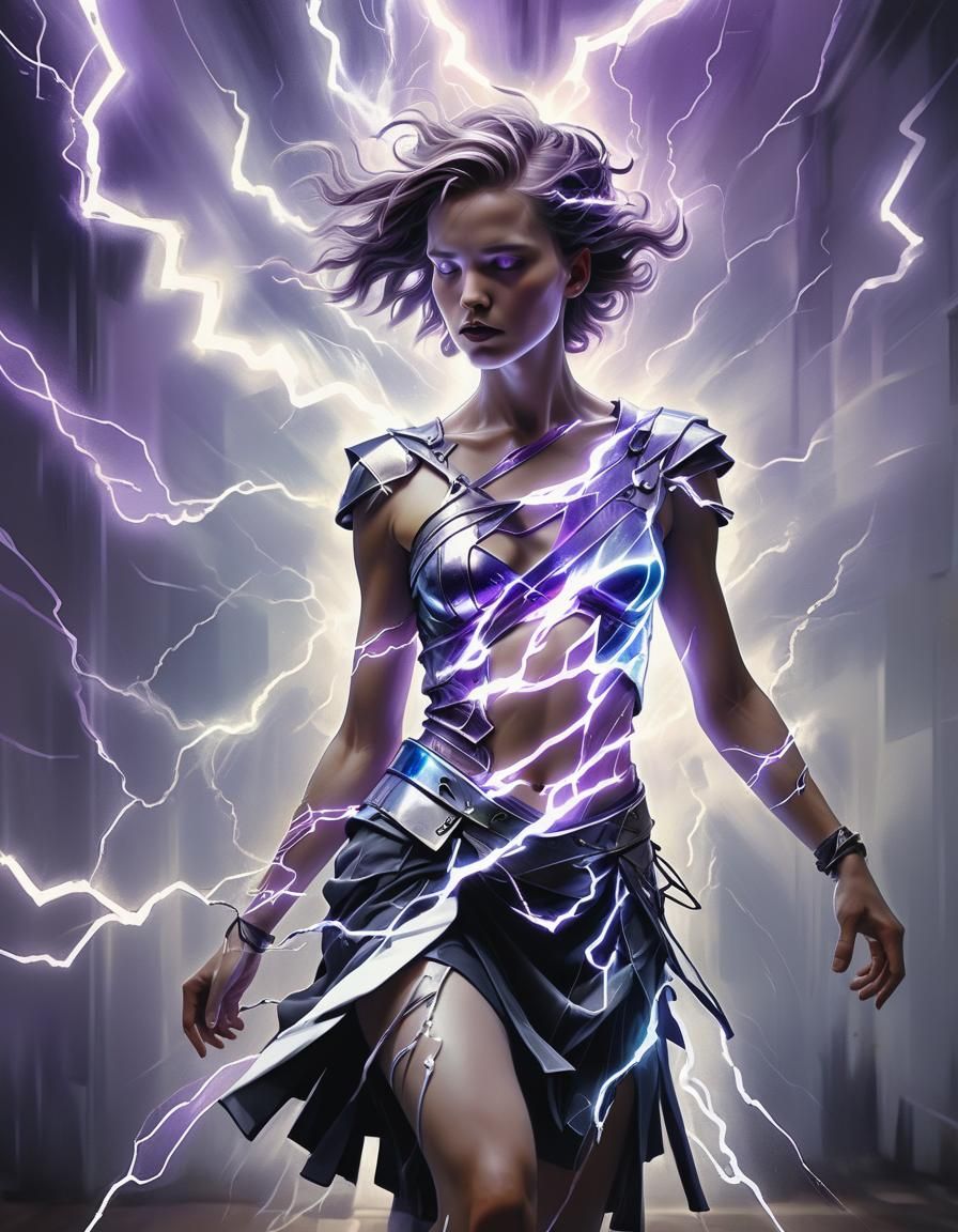 Digital Bliss: Lightning Figure in Stained Glass