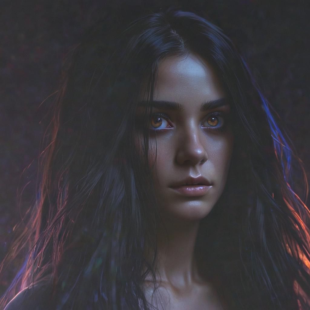Mysterious Dark Fantasy Woman with Multicolored Eyes