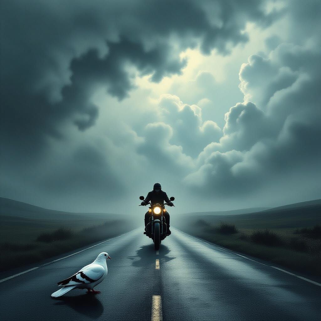 Motorcycle Rider in Stormy Sky Symbolizing Freedom