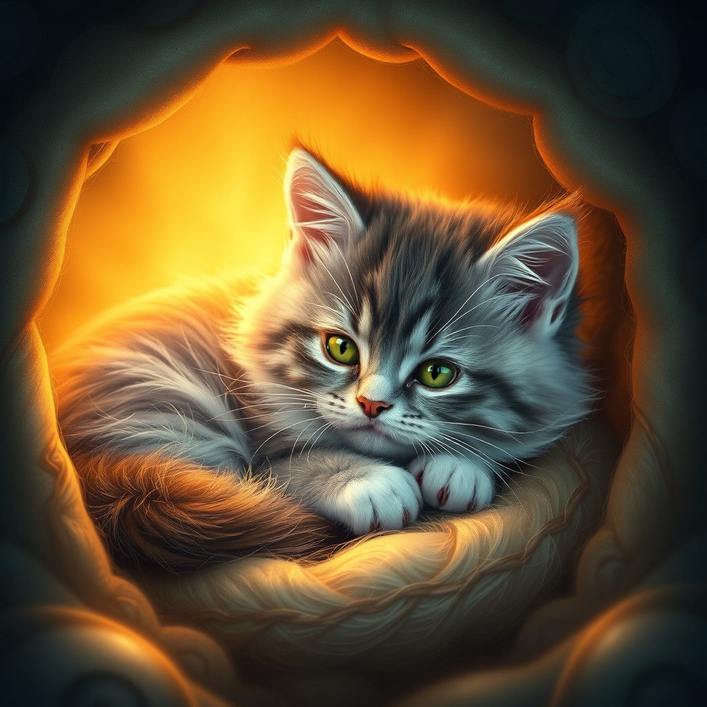 Fluffy Kitten in Dreamlike Mystical Realm as Matte Painting