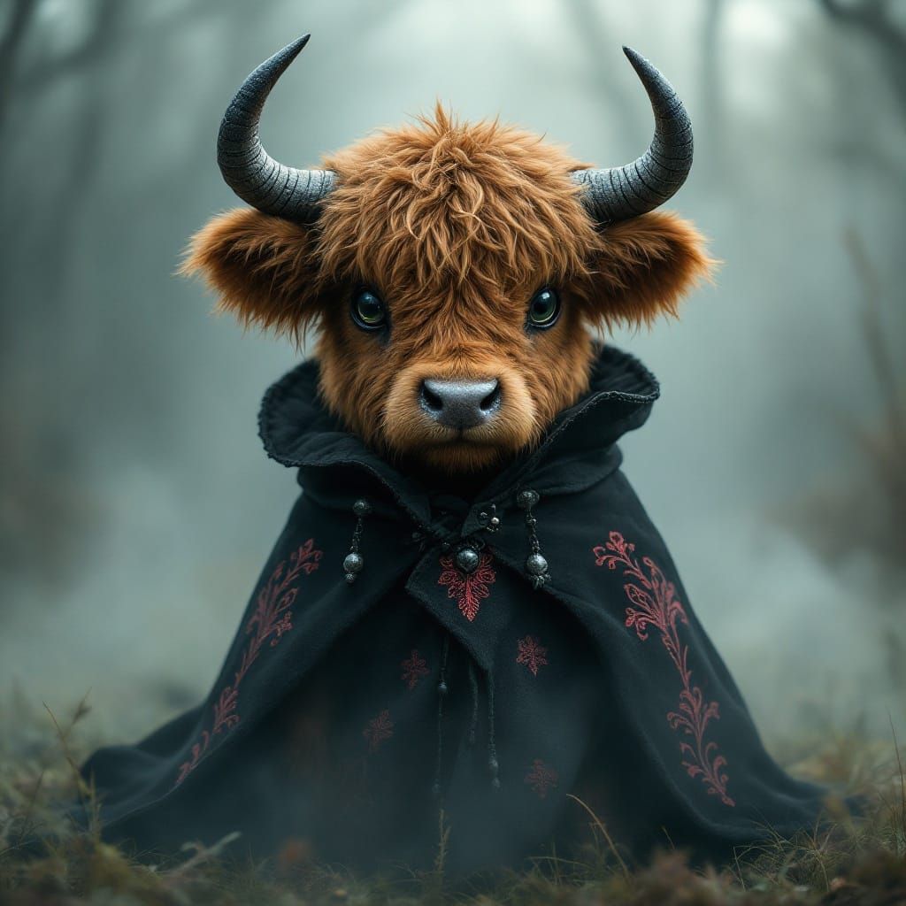 Gothic satanic highland cow plushie