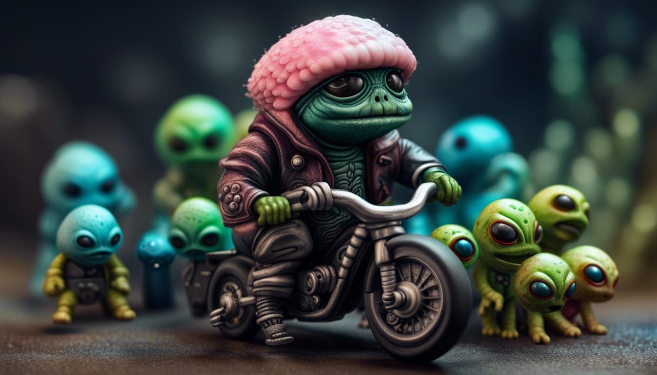 Hyperrealistic Alien Biker Gangs in Biopunk Style